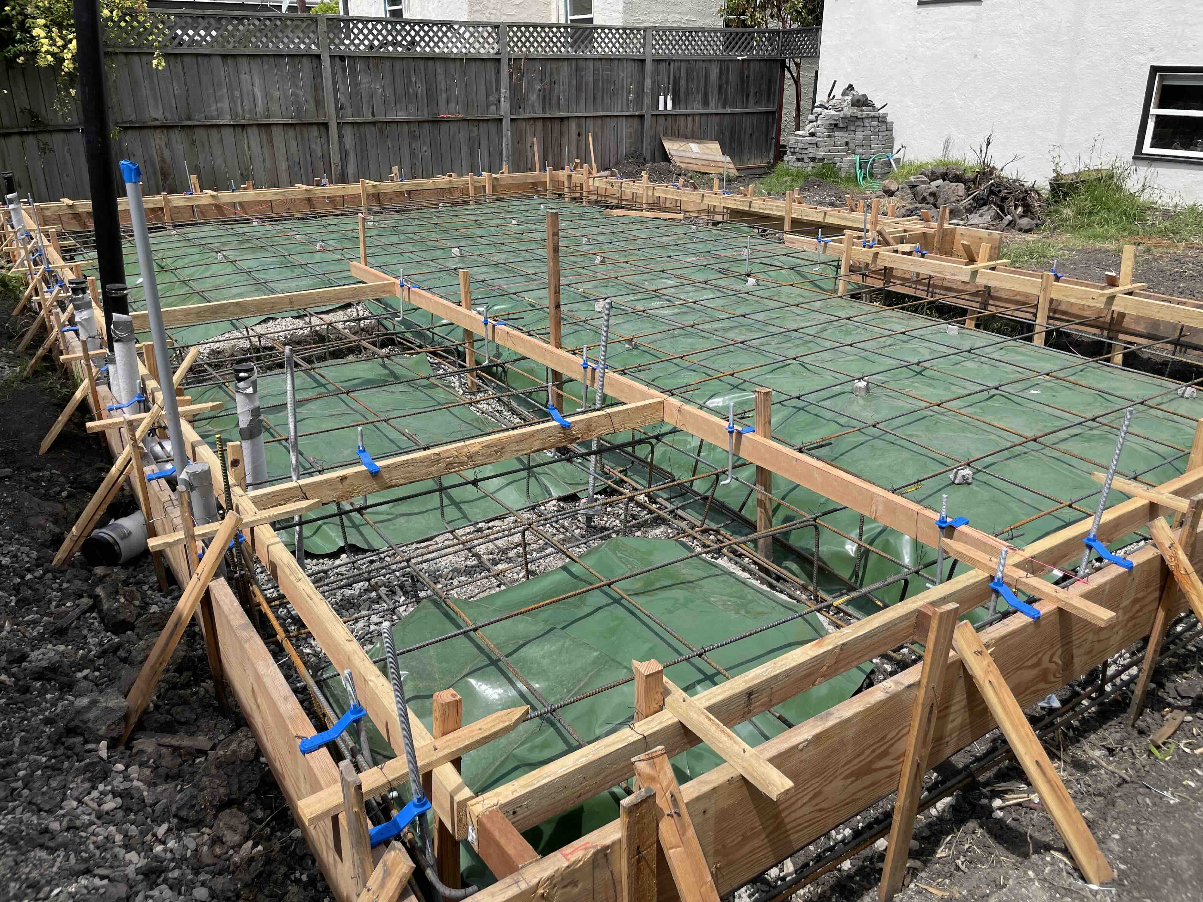 Rebar laid out prior to pouring concrete