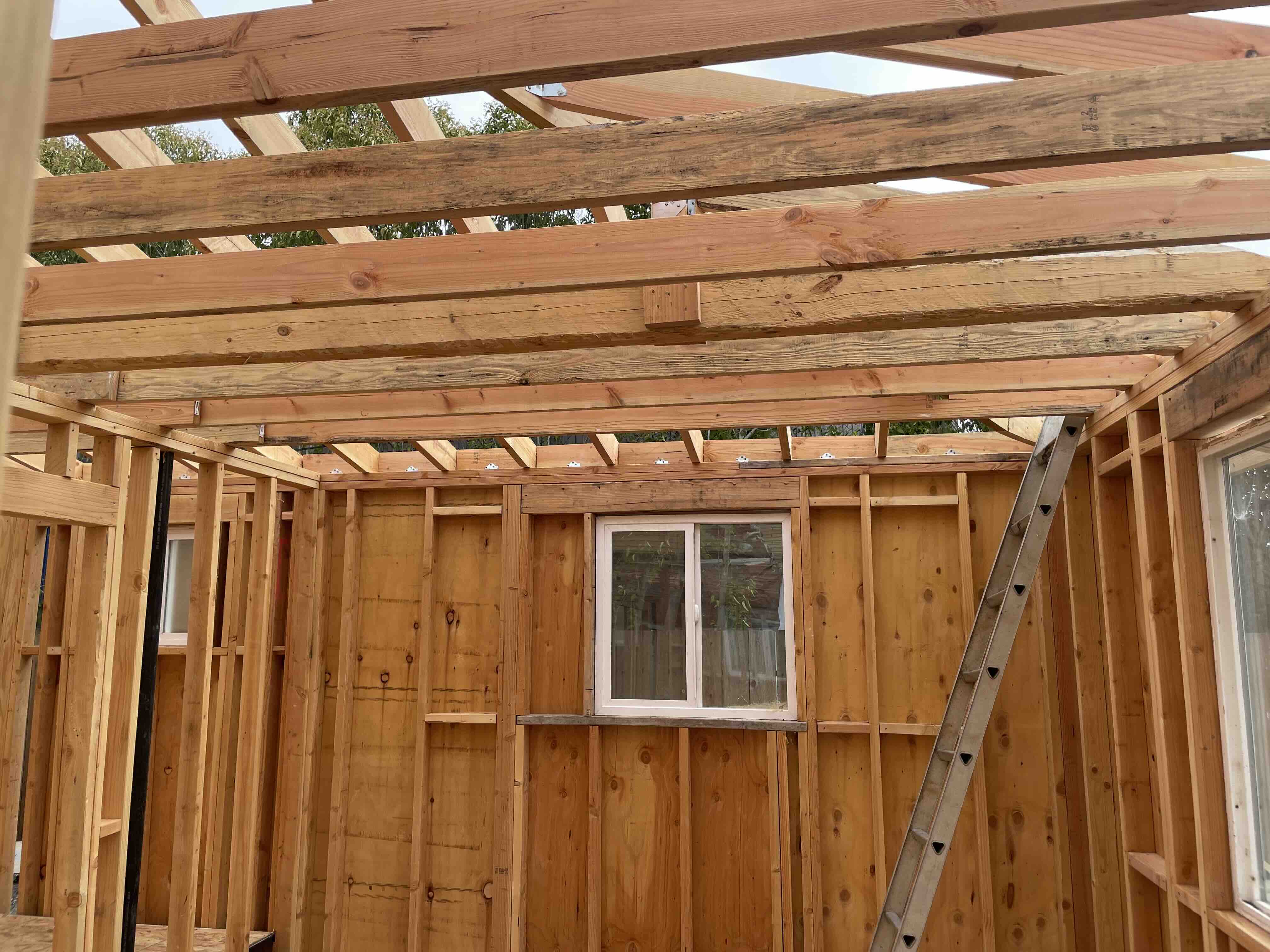 ADU framing with plywood shear wall installed